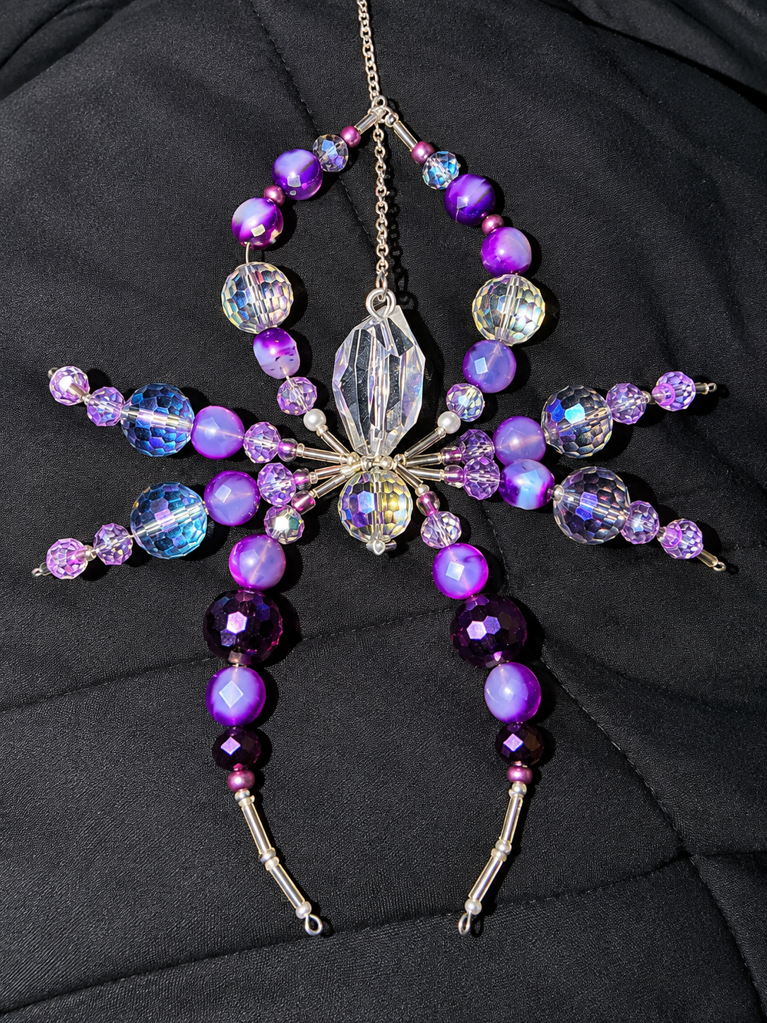 Purple beaded handmade spider ornament